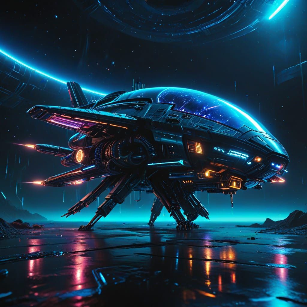 Cyberpunk Alien Encounter in Deep Space