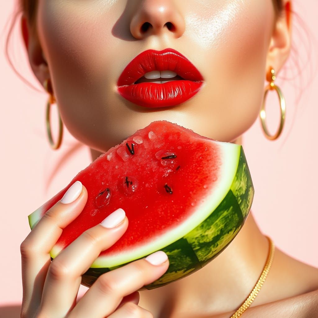 Luxurious Watermelon Close-Up in High-Fashion Editorial Styl...