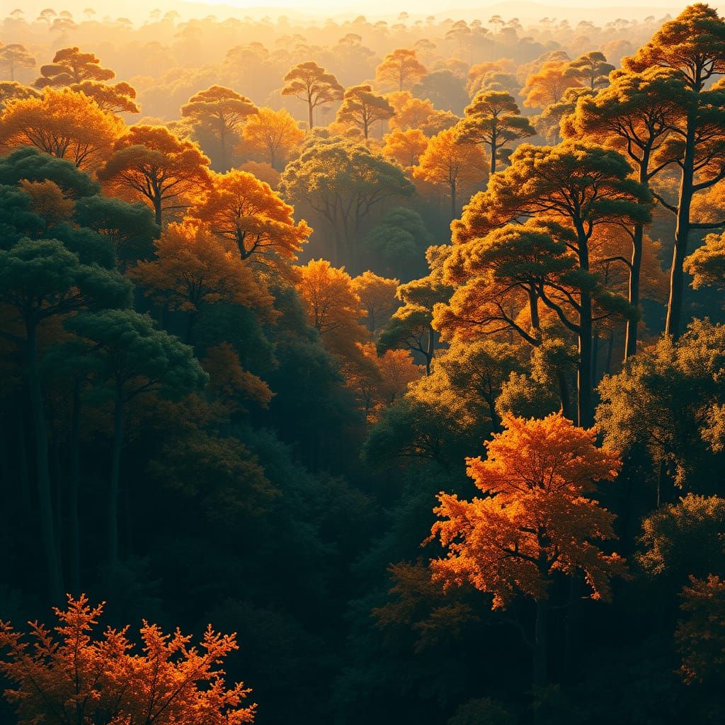 Surreal Morning Forest in Vibrant, Dreamlike Colors