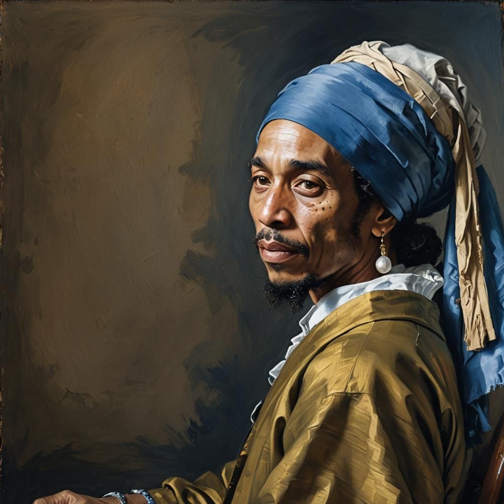 Bob Marley as Baroque Portrait in Vermeer Style