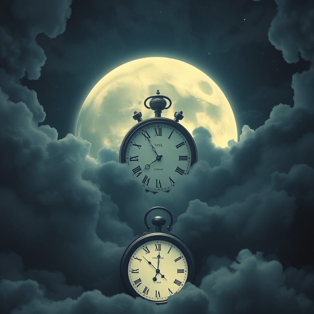 Surreal Clockwork Moonlit Scene Unveils Timeless Dreamscape