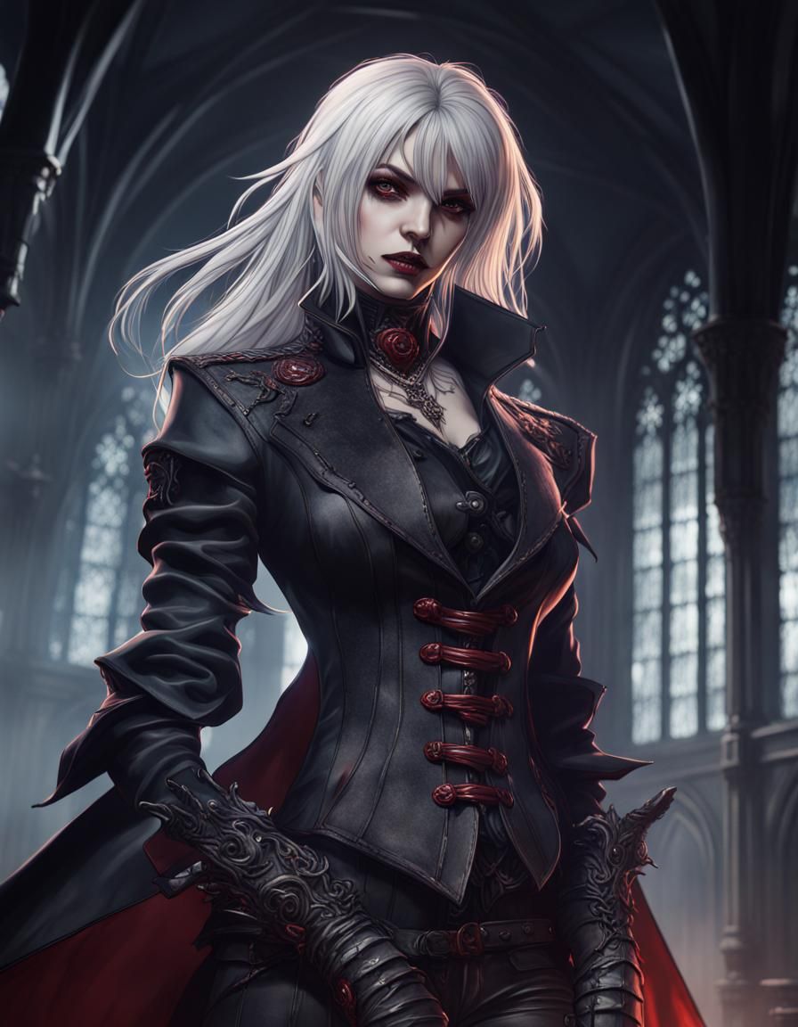 Sinister Female Vampire Knight in Detailed Matte Painting