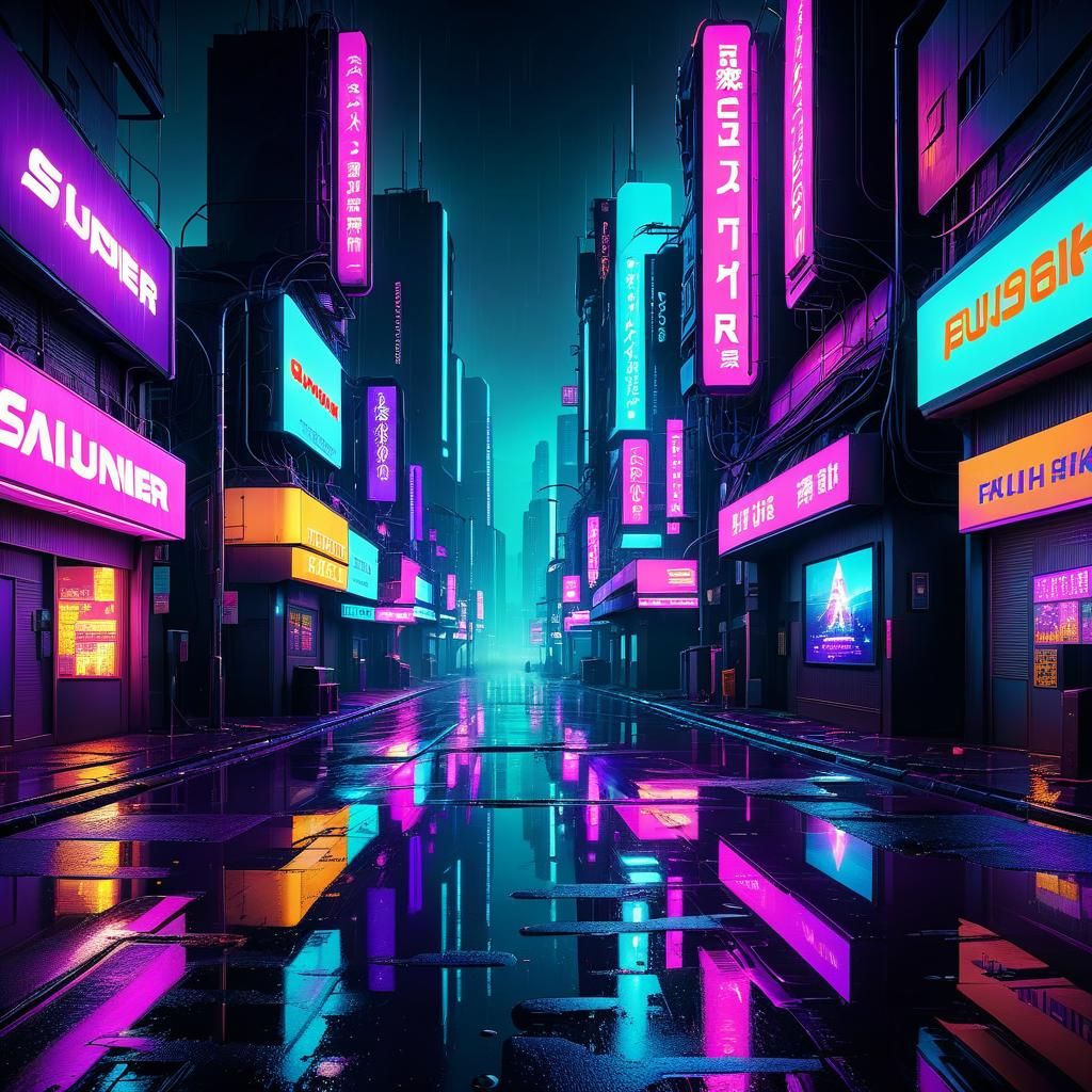Cyberpunk Metropolis at Night After Rain in Pixel Art