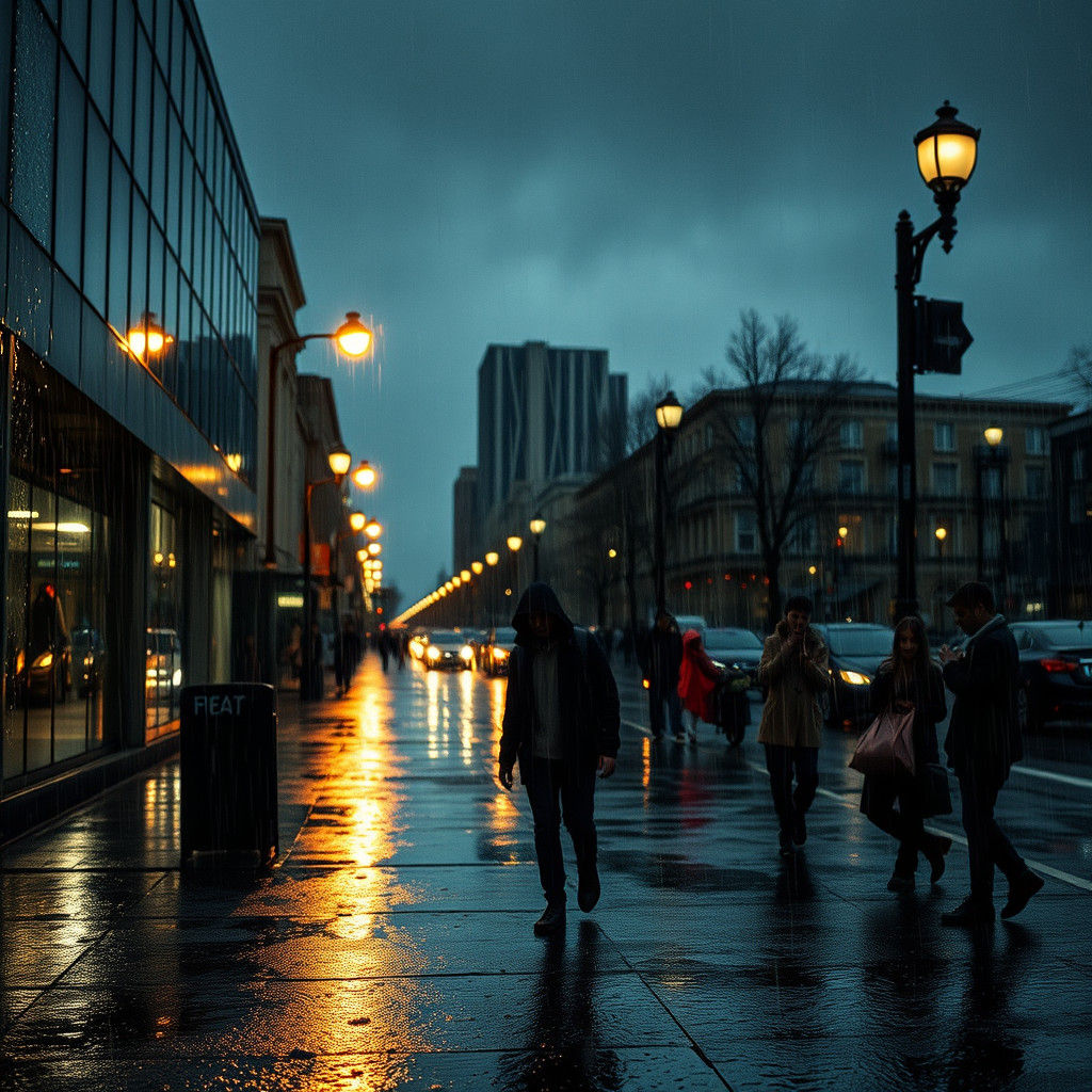 Hyperrealistic Rainy Cityscape at Night