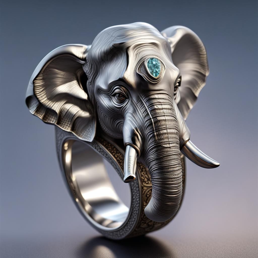 The massive platinum ring with a detailed sculpture of an elephant head