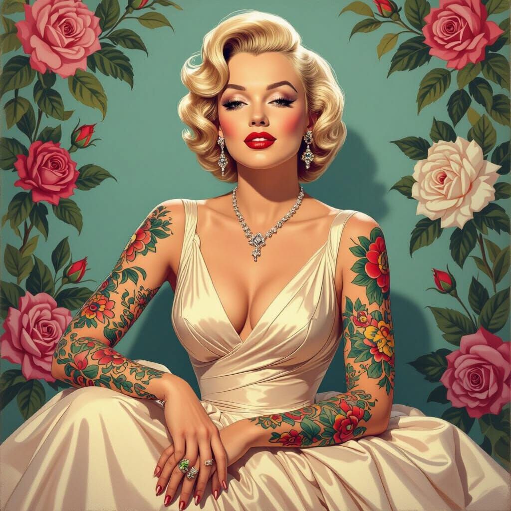 Tattooed Marilyn Monroe in Pin-Up Style