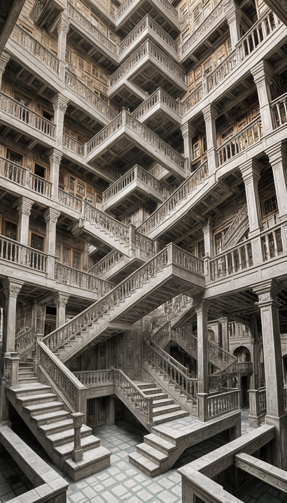 M.C. Escher's Relativity: Impossible Staircase Illusion
