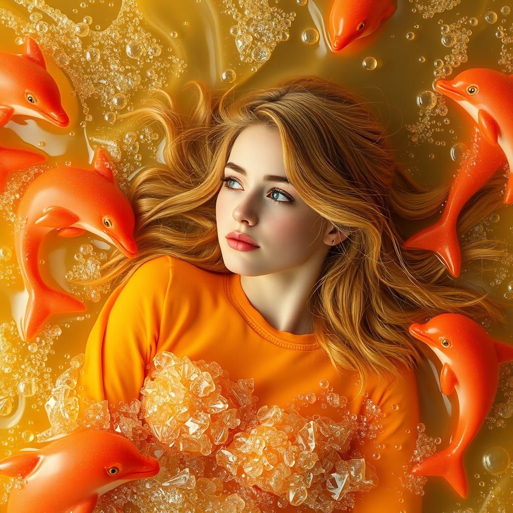 Golden Haired Woman in Soda Ocean, Pop Surrealism