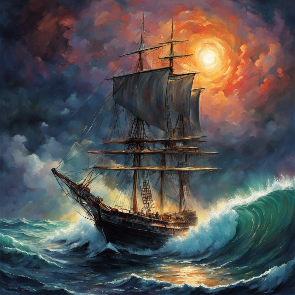 Majestic Ship on Luminous Midnight Waves