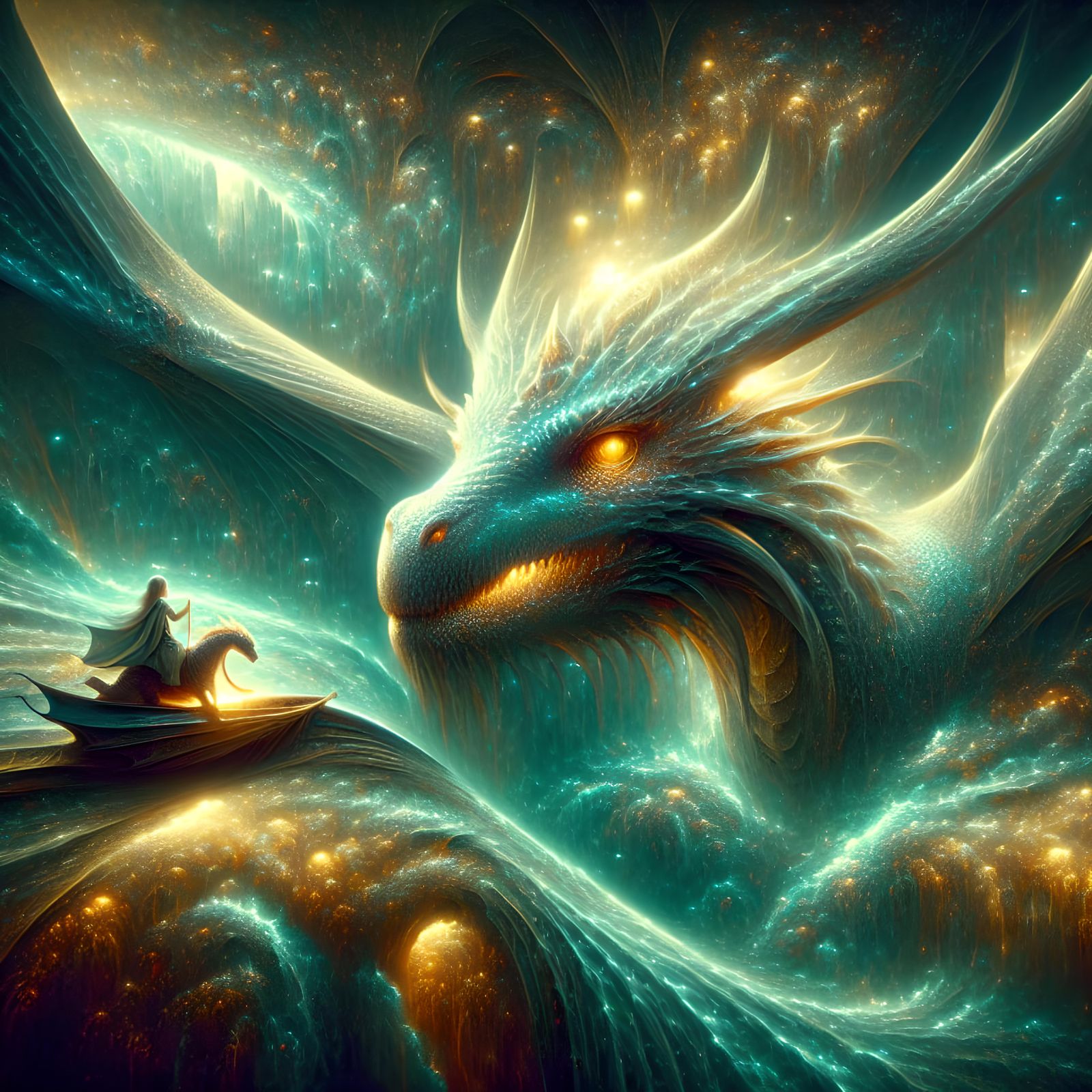 Fantasy Child Riding a Majestic Sparkle Dragon