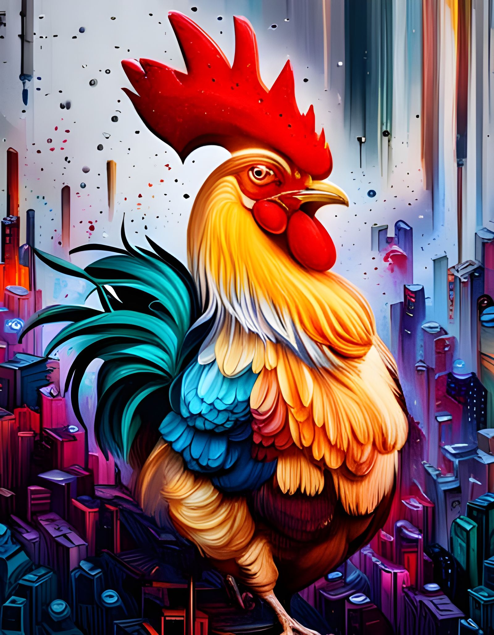 Rooster Glitch Graffiti Art in Street Style