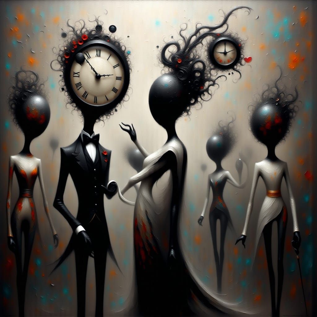 Clockwork City Silhouettes with Clock Faces