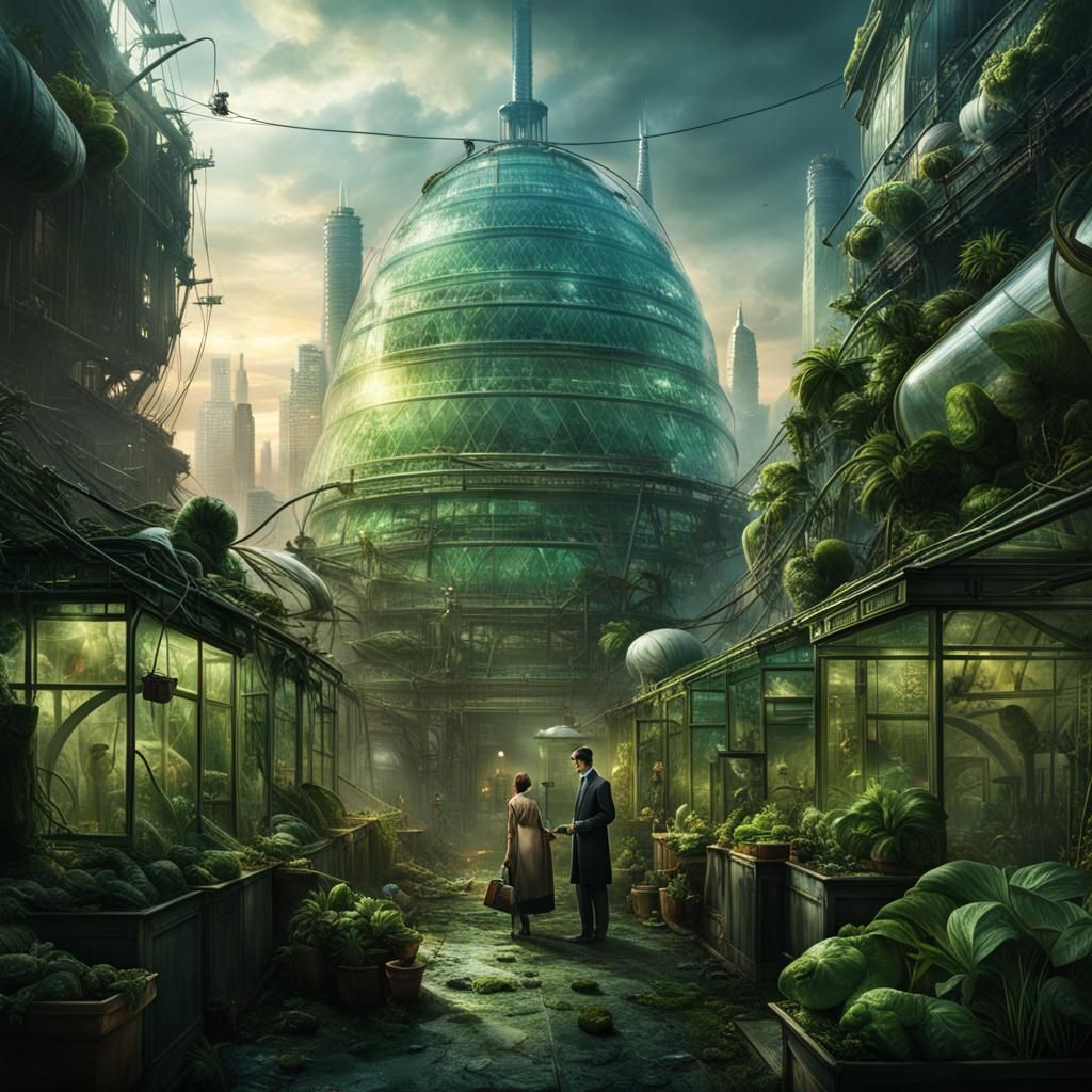 Goatman Operates Greenhouse in Toxic City, Matte Painting