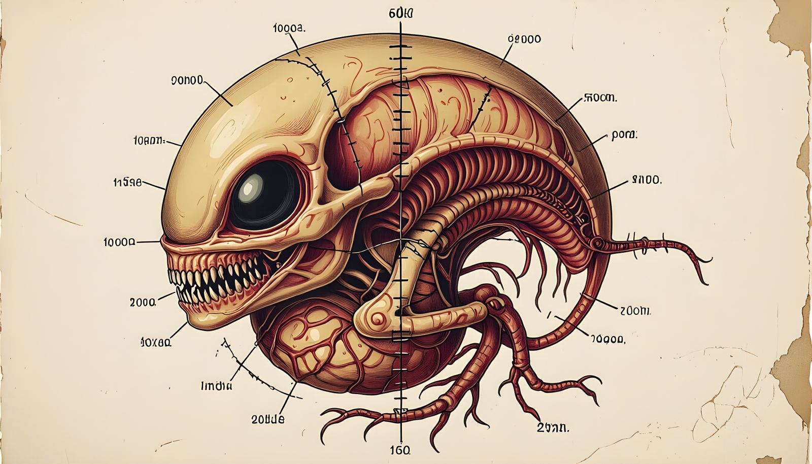 Alien Embryo Dissection Technical Drawing