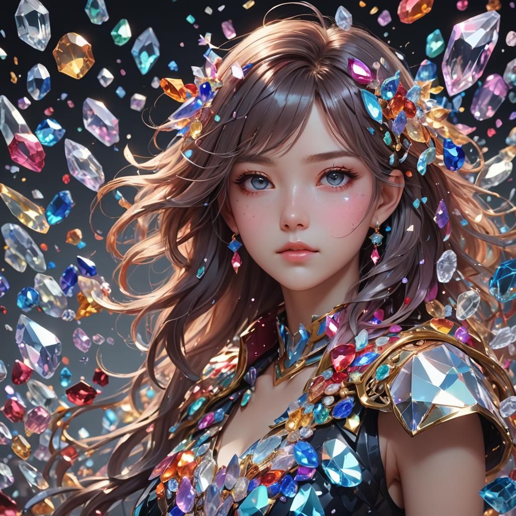 Crystalline Woman: Anime-Inspired 3D Render