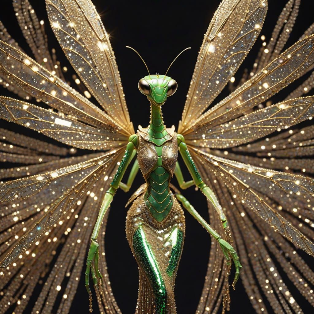 Mantis in Sequined Gown, Shining with Glamour