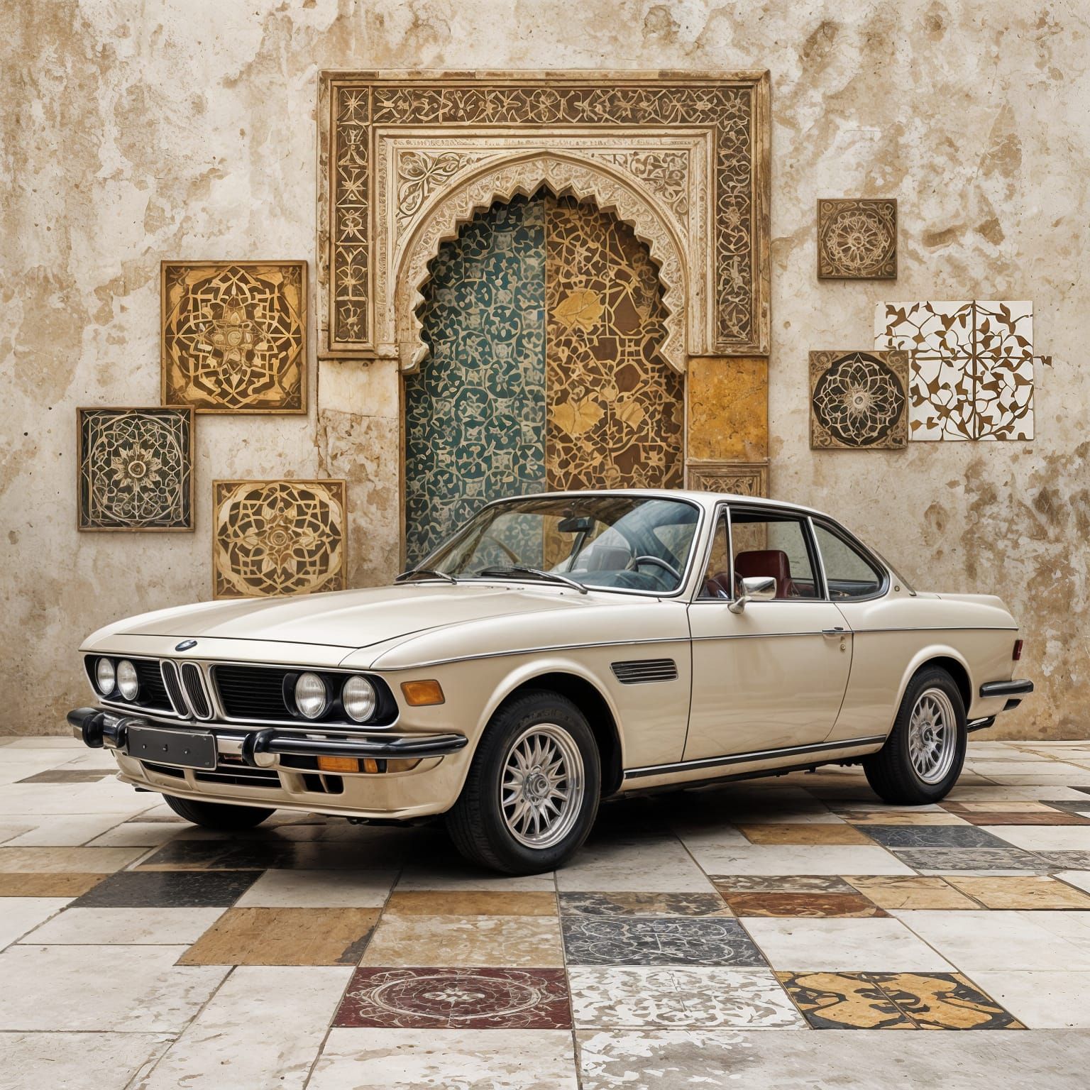 Abstract BMW Vintage Car in Heritage Setting