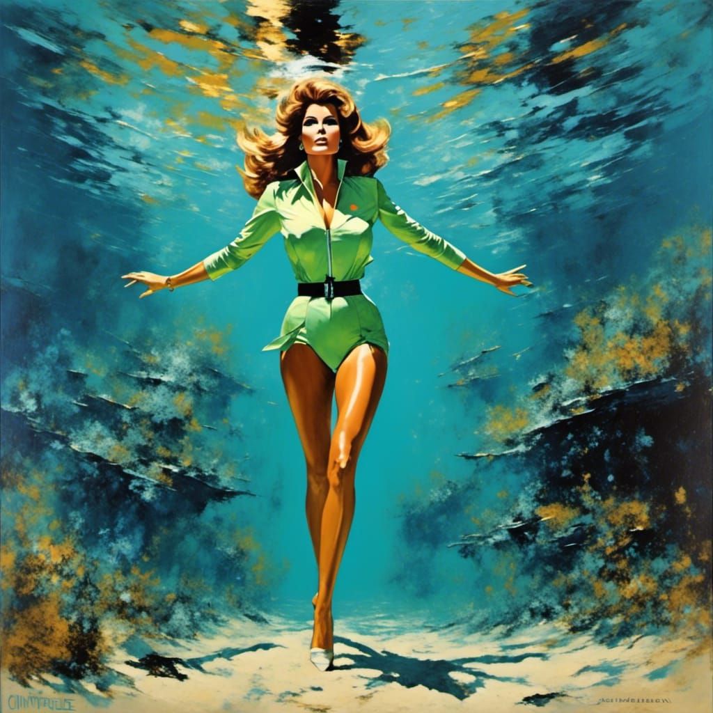 Raquel Welch Underwater: Retro-Futuristic Ocean Portrait