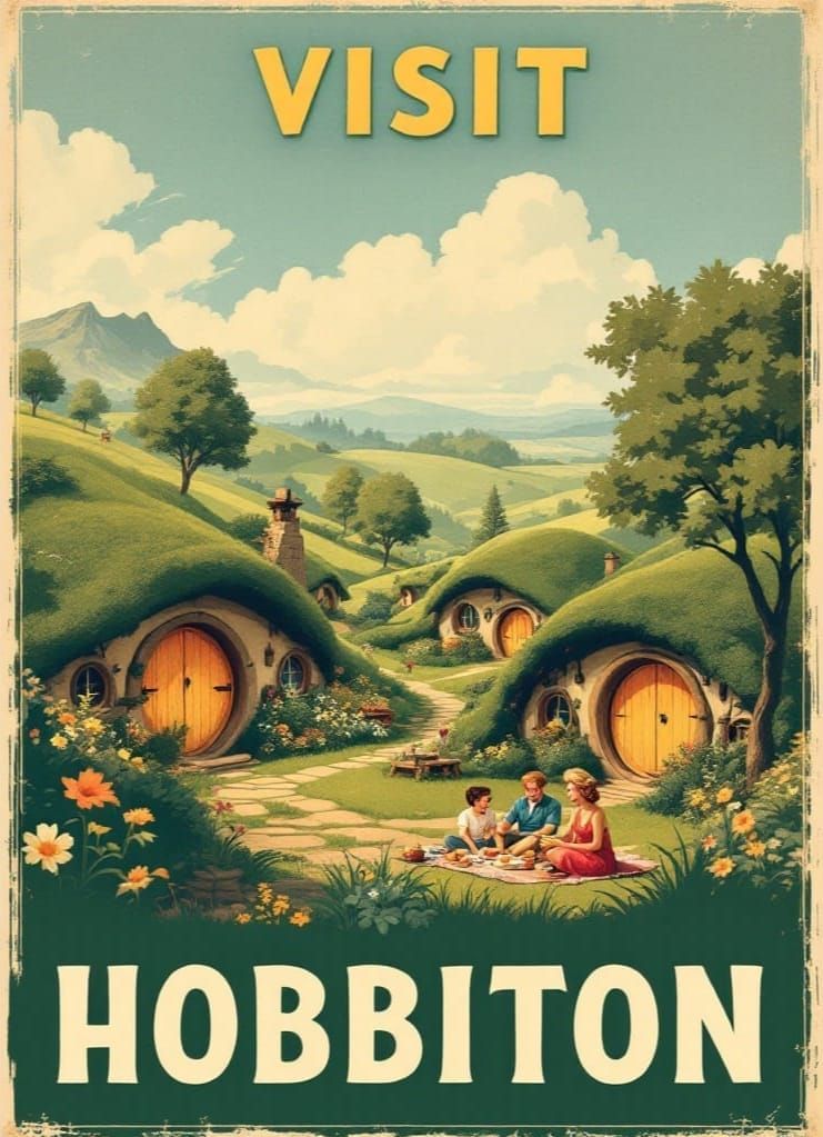 Vintage Travel Poster: Visit Hobbiton