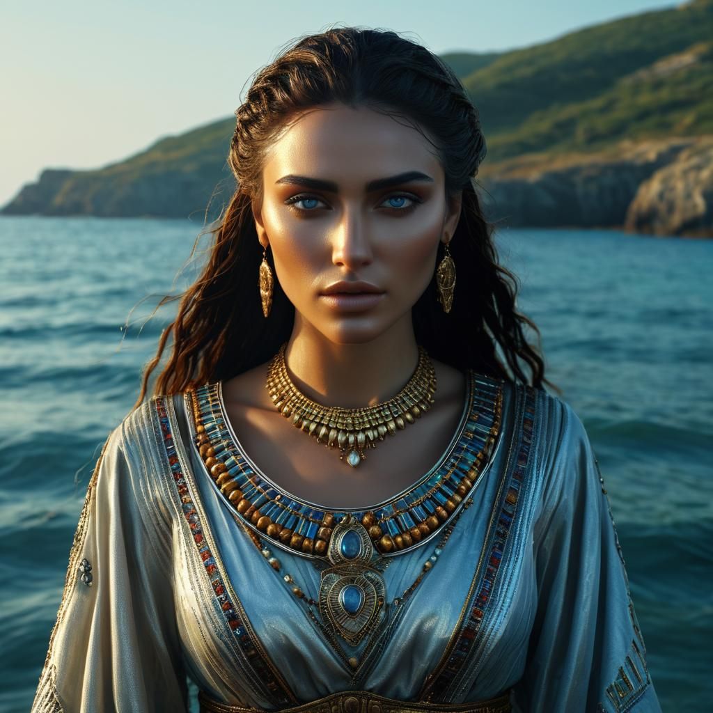 Illyrian Woman Emerges from Sea in Art Nouveau Style