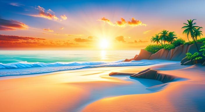 Beautiful Origami Beach Scene in Papercraft Style