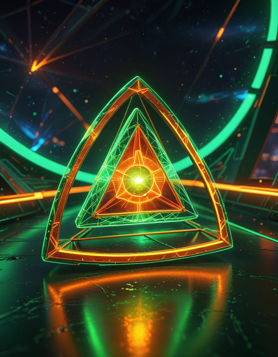 Surreal Tetrahedron with Neon Skyway to Stargate
