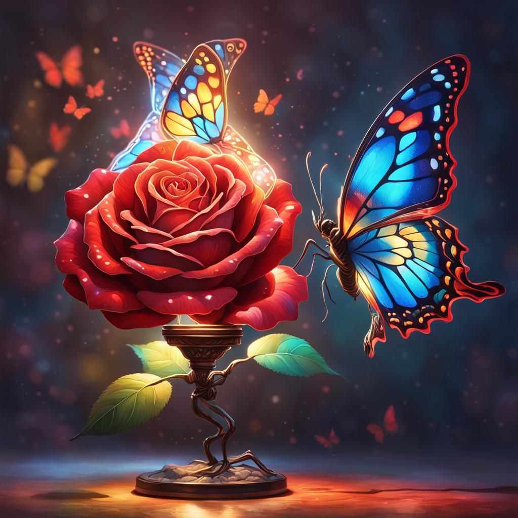 Rose Lamp with Butterfly: Art Nouveau Concept Art