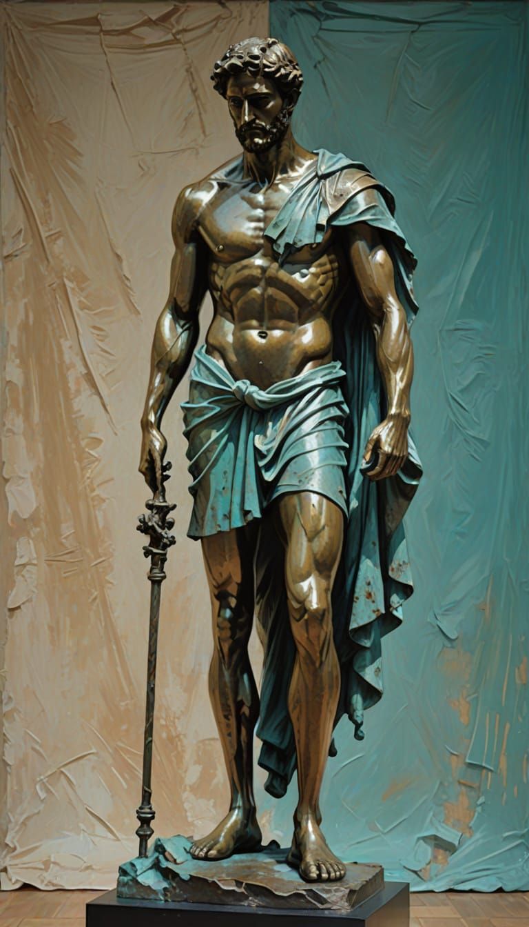 Bronze Nude Male Figure with Broken Crutch