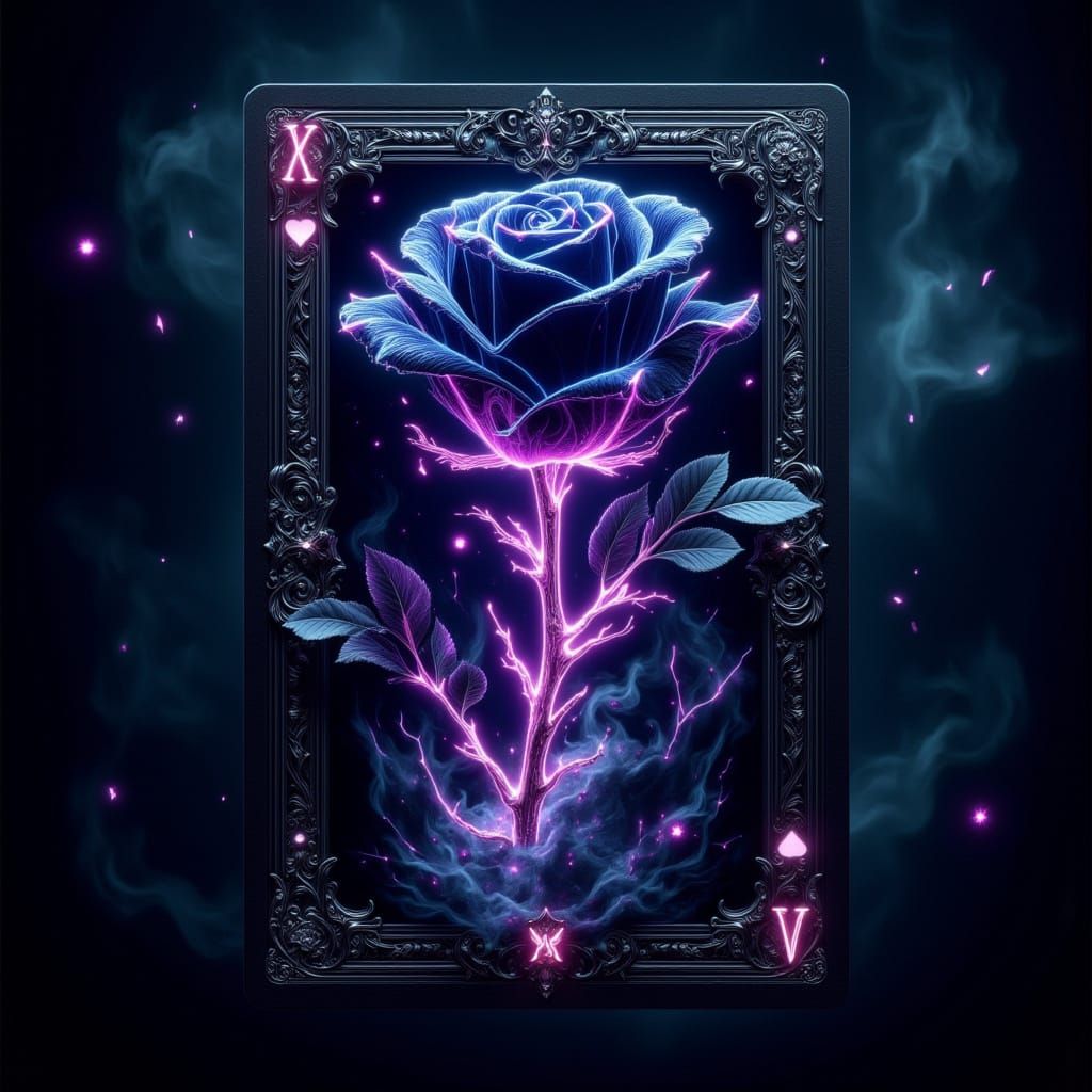 Black Rose with Indigo Veins in Neon Noir Style