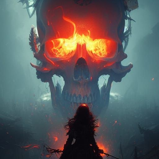 Hyperdetailed Flaming Skull Concept Art