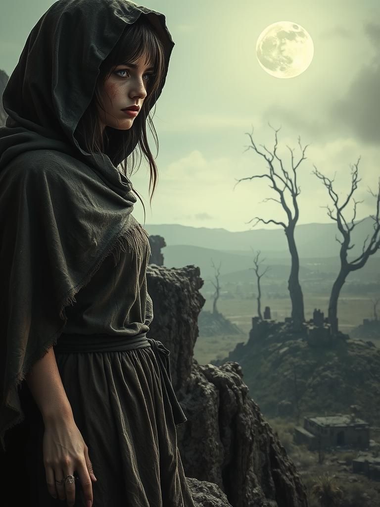 Post-Apocalyptic Woman on Windswept Cliff