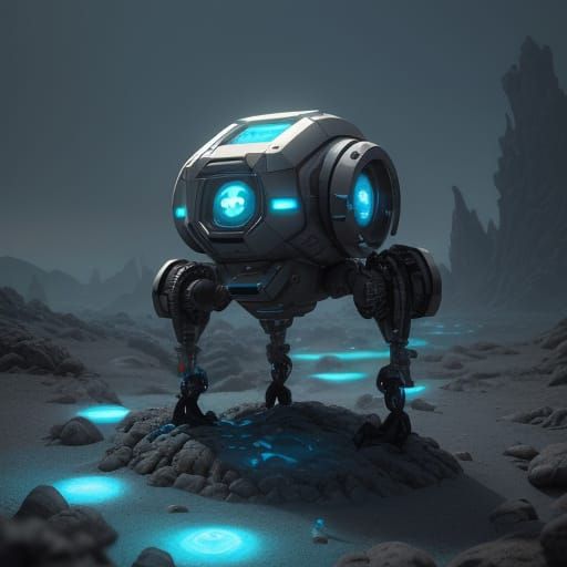 Metallic Abalone Robot Scouting Rocky Terrain