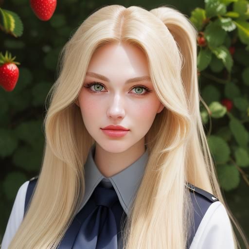 Blonde Girl in Uniform Applies Lip Gloss