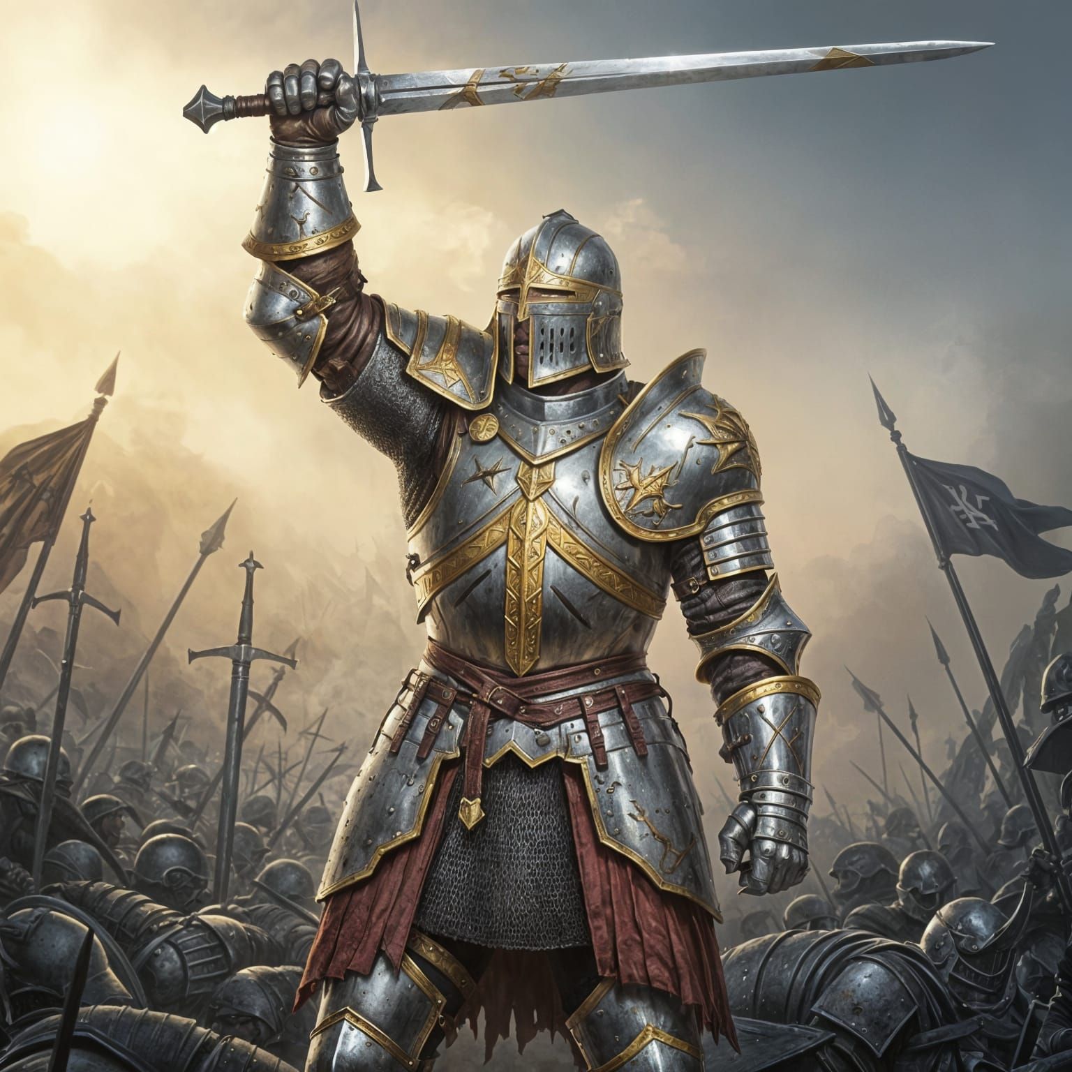 Brave Knight on Battlefield in Fantasy Painting Style