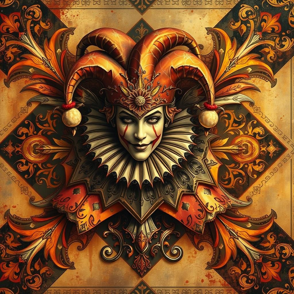 Ornate Jester in Baroque Style with Diamond Pattern