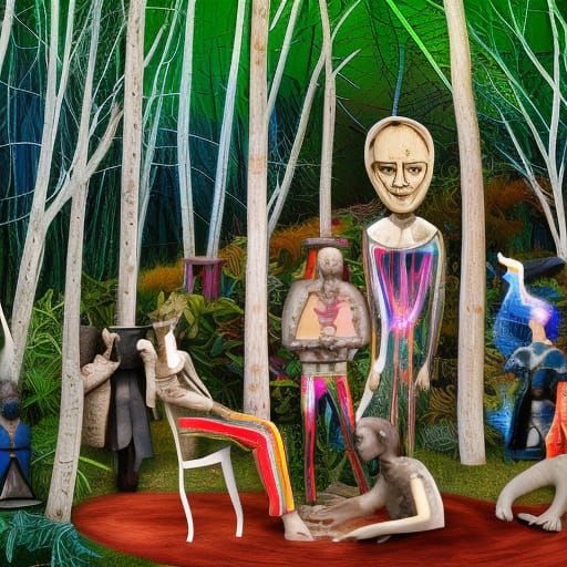 Hamlet Counsels Players in Glass Forest: Cosmic Mixed Media