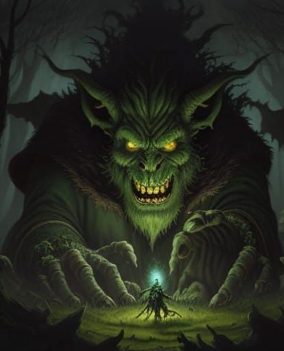 Surreal Fantasy Battle Scene in Muted Chiaroscuro Oil Painti...