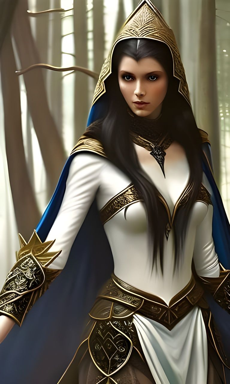 Detailed Oil Painting of Woman in Forest Landscape