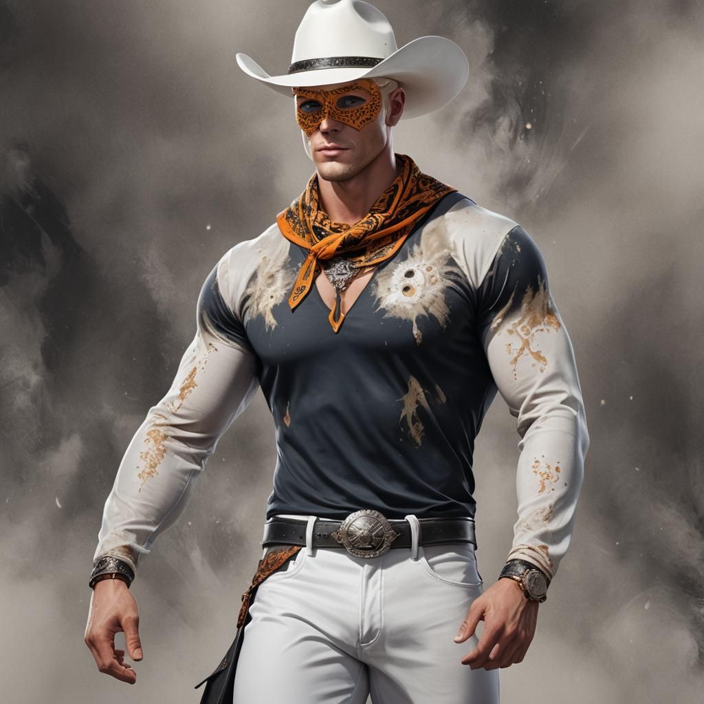 Athletic Man with Masquerade Mask in Detailed Painting