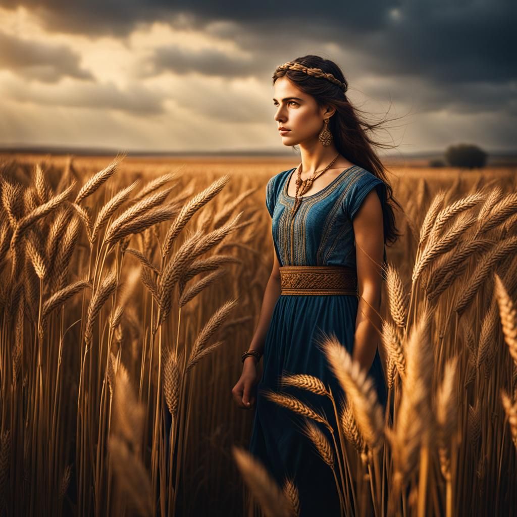 Young Woman in Ancient Israel Grain Field