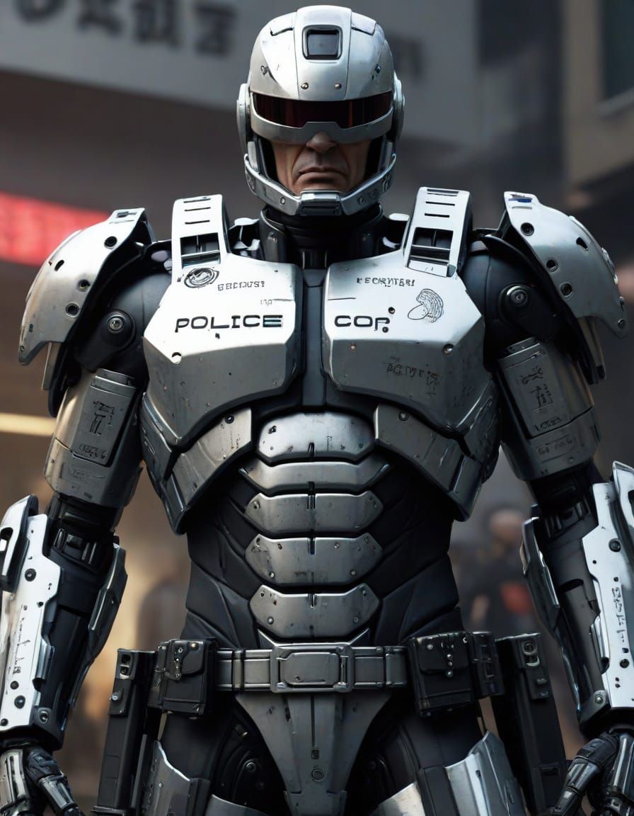 Cyborg Police Officer in a Futuristic Anime Style