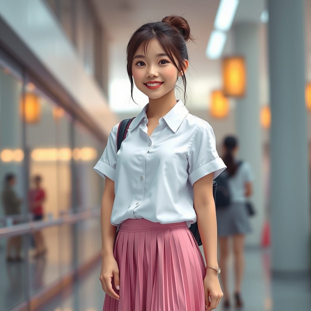 Cute Female University Student in Graphic Style