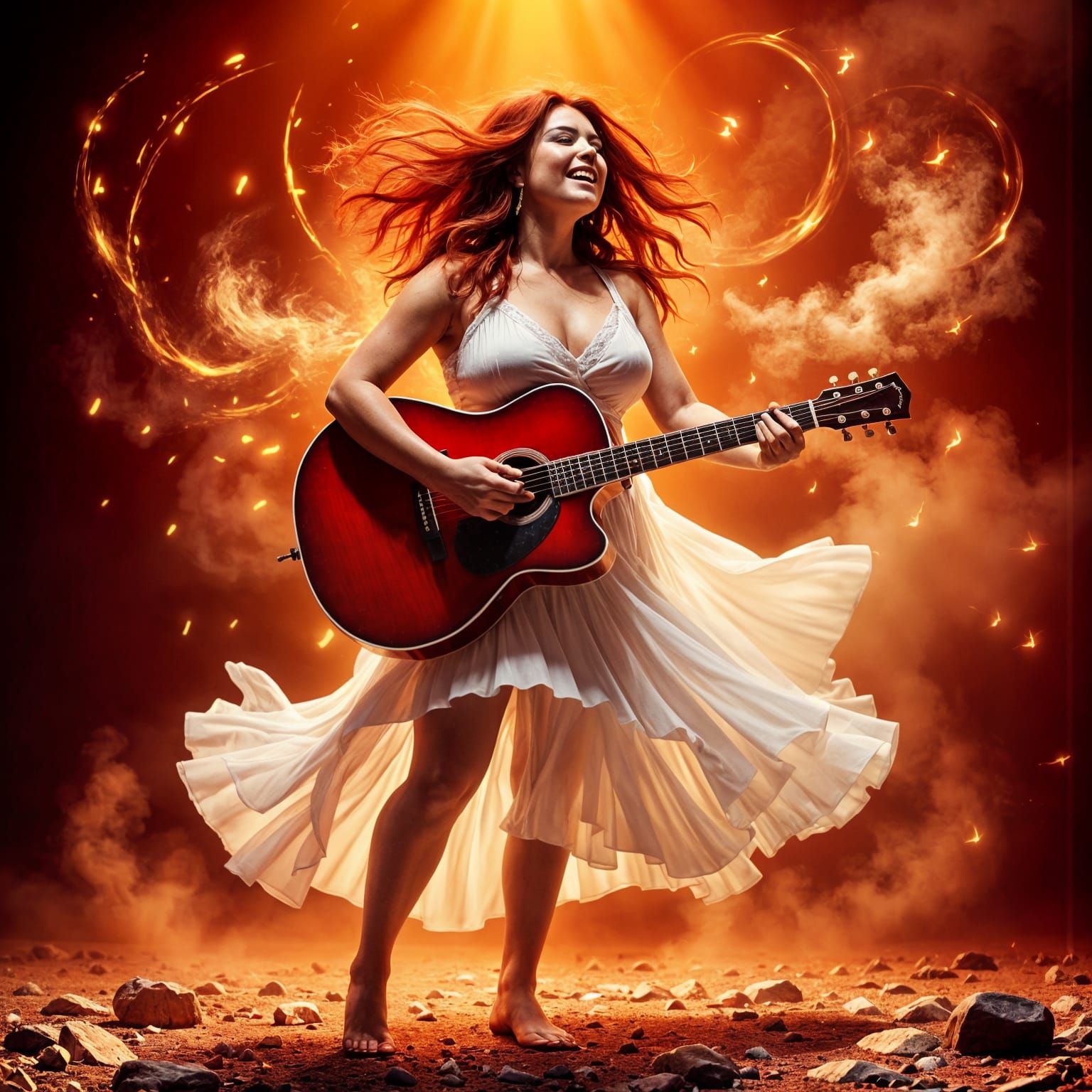 A Red-Haired Siren Ignites the Stage with Fiery Passion
