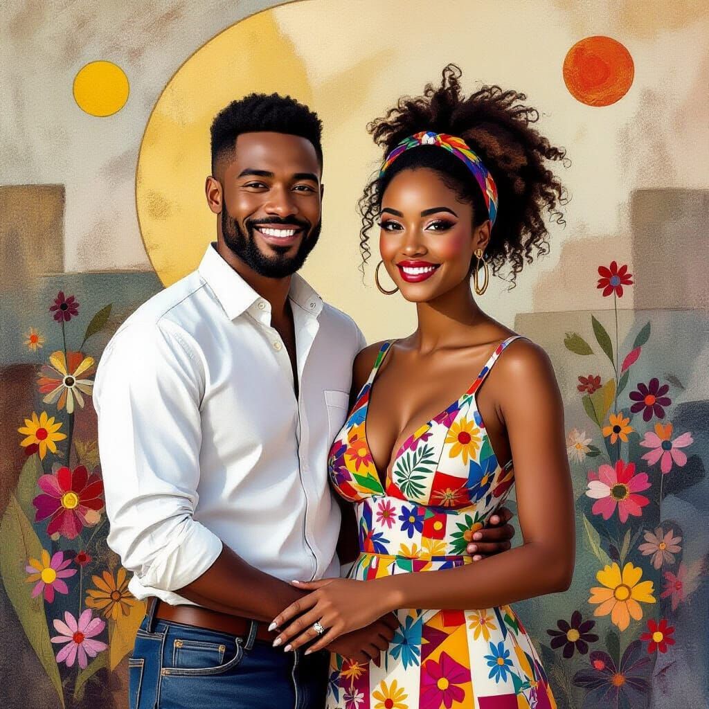 Man and Woman Embrace, Expressionist Figurative Style