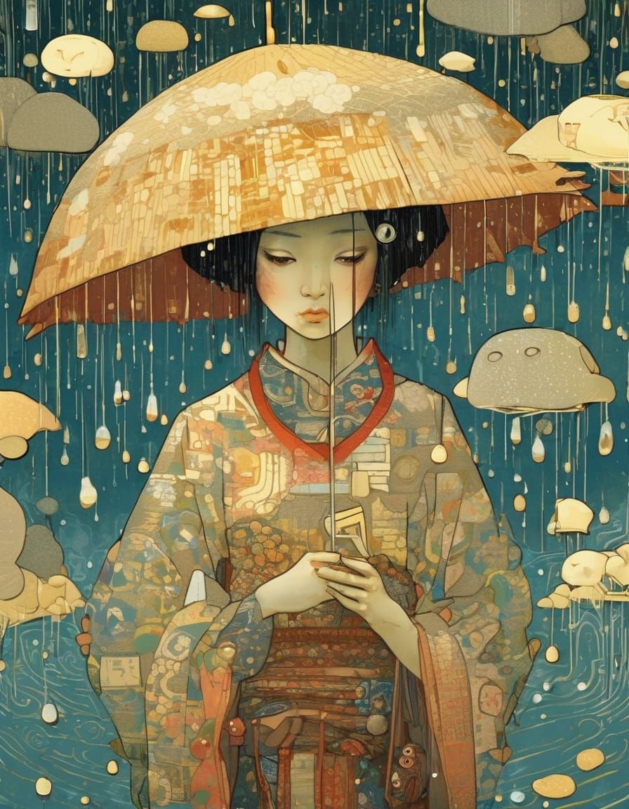 A Futuristic Cityscape Under a Downpour in Neon Lights