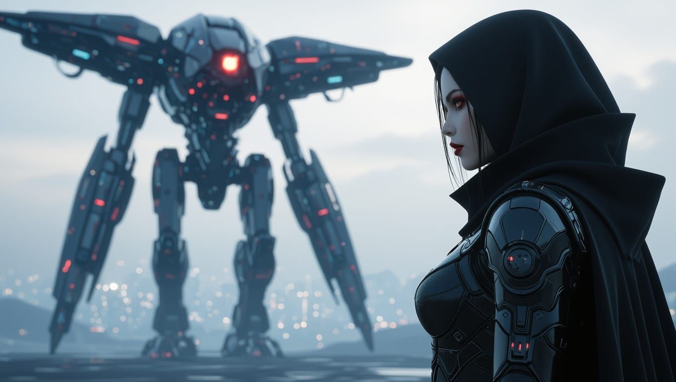 Goth Vampire Lovers Admire Futuristic Mech in Epic Sci-Fi Sc...