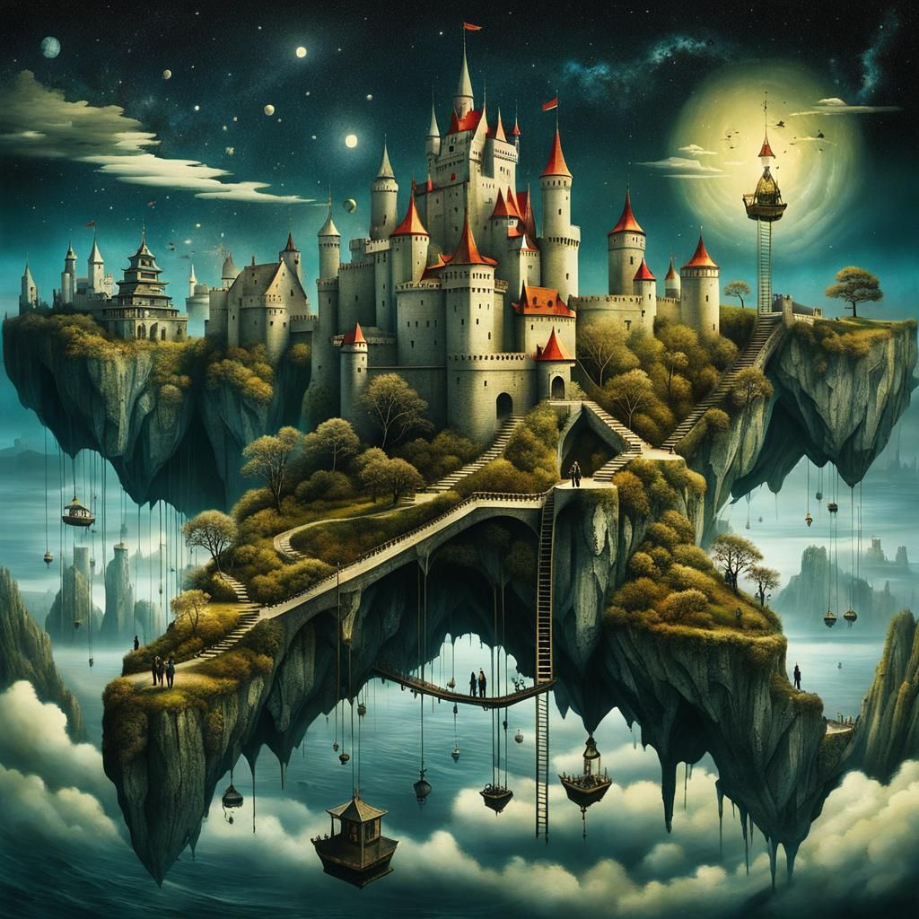 Surreal Star Island Landscape with Floating Castles