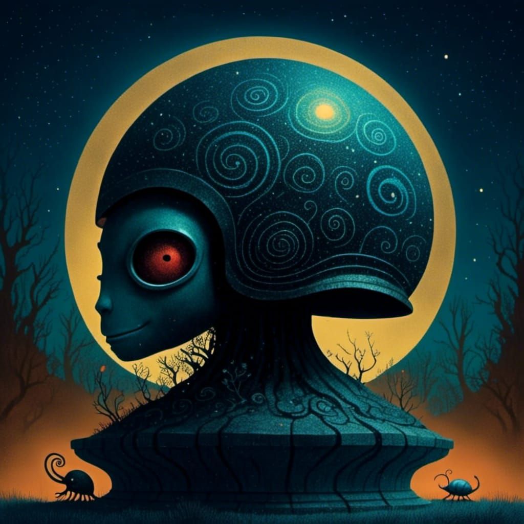 Futuristic Helmet on Pedestal with Soft Blue Glow