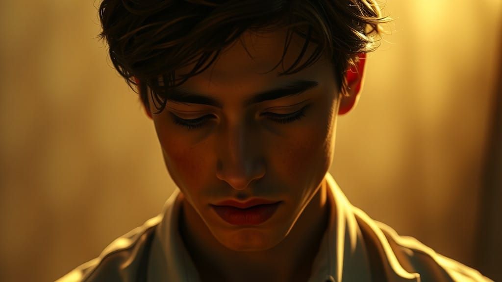 Serenely Resigned Young Man in Golden Light