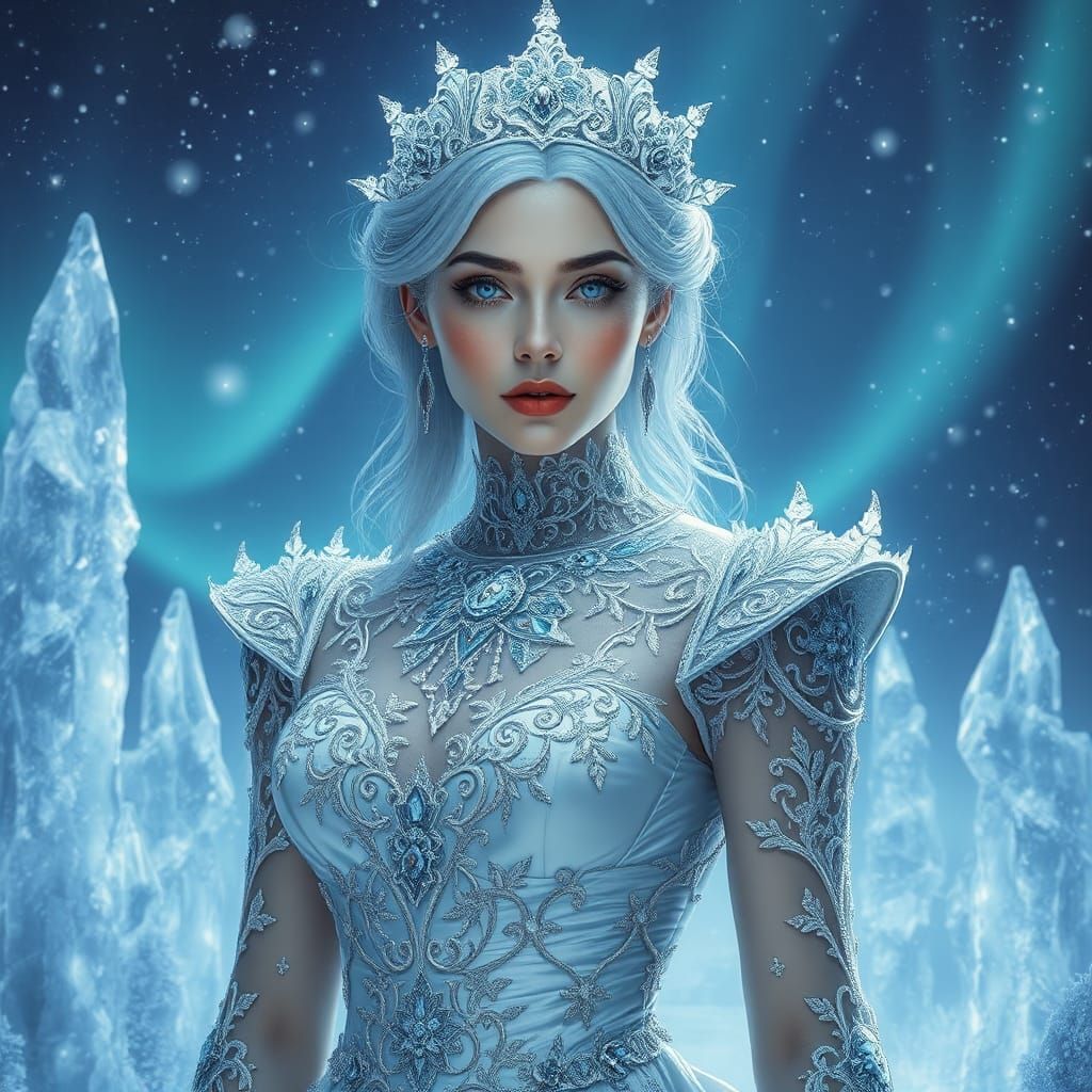 Icy Fractal Woman in Winter Wonderland